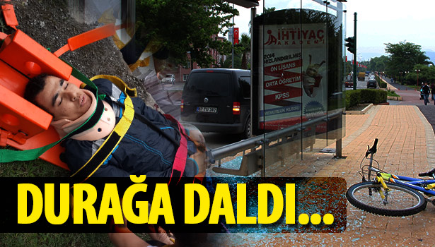 BİSİKLETLİ GENÇ DURAĞA DALDI: 1 YARALI