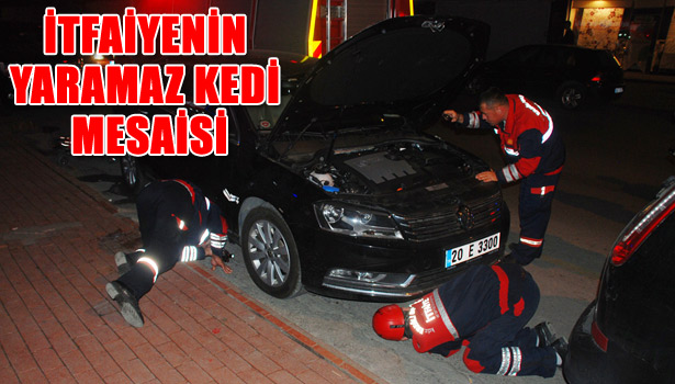 OTOMOBİLİN MOTORUNA GİREN KEDİYİ İTFAİYE KURTARDI