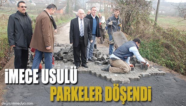 KÖYLÜLER İMECEYLE PARKE DÖŞEME İŞÇİLİĞİNİ 12 LİRAYA MAL EDİYOR