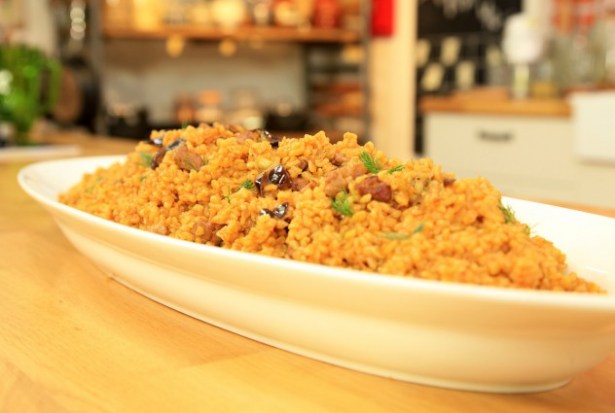 PATLICANLI ETLİ BULGUR PİLAVI