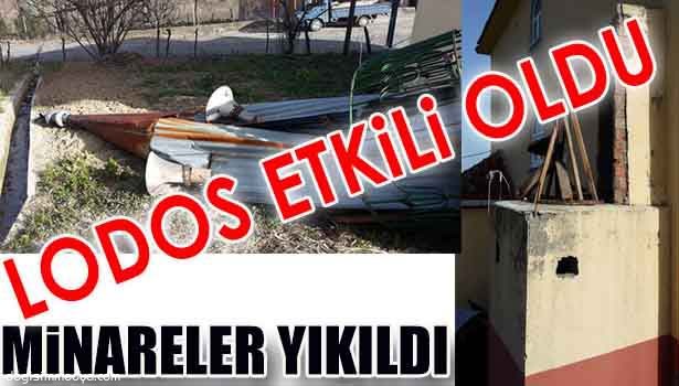ŞİDDETLİ LODOS ALAPLI'DA MİNAREYİ YIKTI
