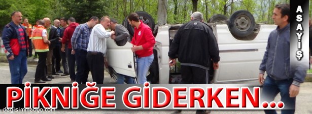 PİKNİĞE GİDEN AİLENİN MİNİBÜSÜ TAKLA ATTI: 6 YARALI
