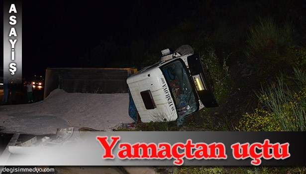 TIR YAMAÇTAN DÜŞEN KAYAYA ÇARPTI