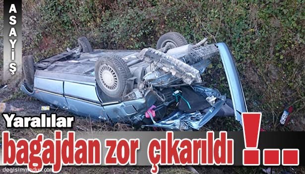 OTOMOBİL TAKLA ATTI, 4 YARALI BAGAJDAN ÇIKARILDI