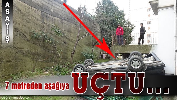 OTOMOBİL İSTİNAT DUVARINDAN UÇTU: 1 YARALI