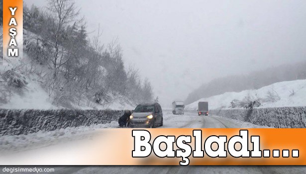 KAR YAĞIŞI BAŞLADI, YOL ÇEKİLMEZ OLDU