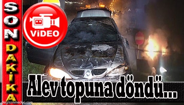 OTOMOBİL ÖNCE TAKLA ATTI SONRA ALEV ALDI