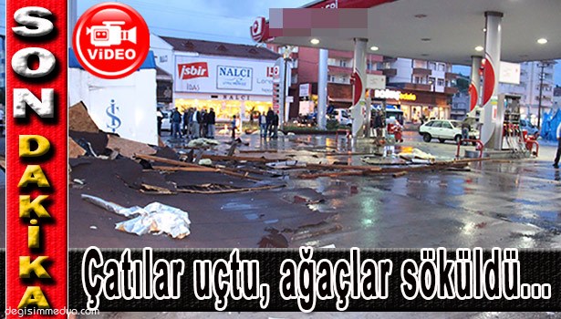 FIRTINA ÇATIYI UÇURDU, İKİ AĞACI KÖKÜNDEN SÖKTÜ...