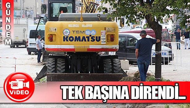 TEK BAŞINA AĞAÇLARI KURTARMAK İÇİN EKİPLERE DİRENDİ