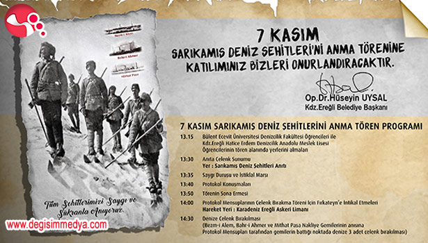 SARIKAMIŞ DENİZ ŞEHİTLERİ, KDZ.EREĞLİ'DE ANILACAK..