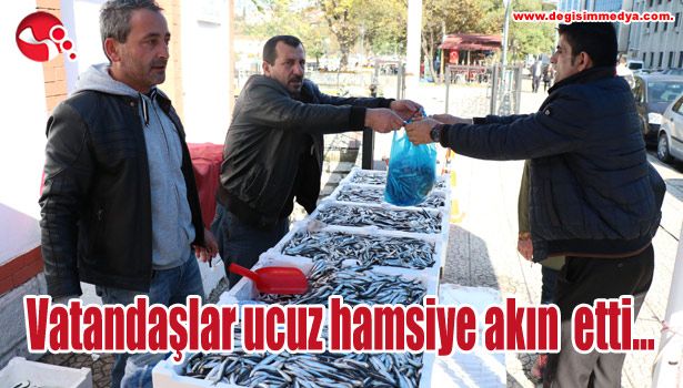 Vatandaşlar ucuz hamsiye akın etti...