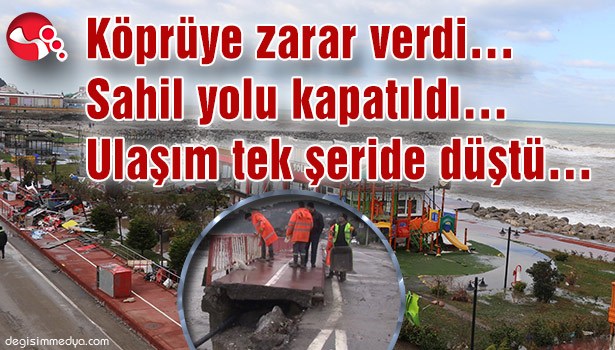Köprüye zarar verdi, sahil yolu kapatıldı, ulaşım tek şeride düştü...