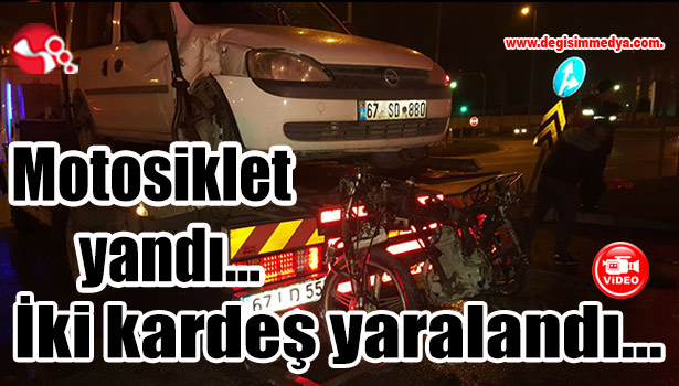 Motosiklet yandı...İki kardeş yaralandı...
