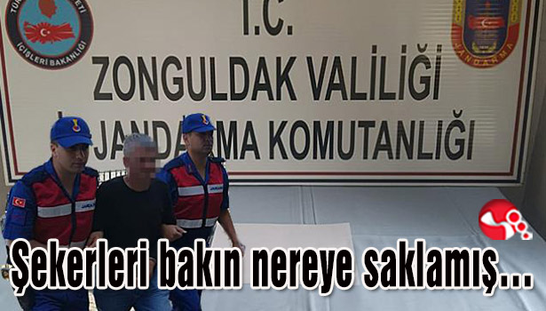 Şekerleri bakın nereye saklamış...