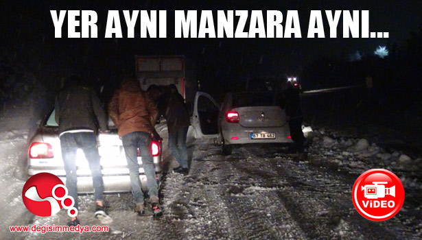 Kar yağdı böyle oldu, araçlar yolda kaldı...