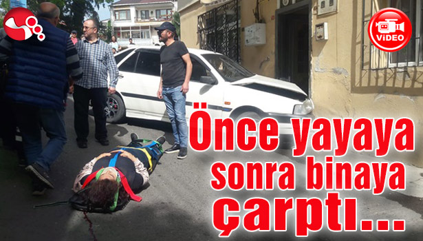 Önce yayaya sonra binaya çarptı...
