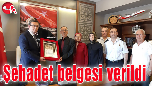 Şehit askerin ailesine Şehadet belgesi verildi