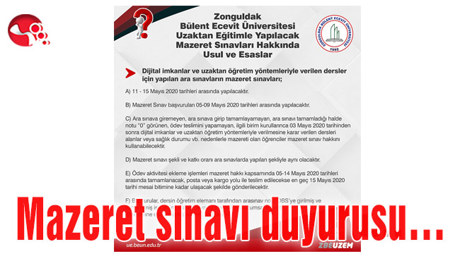 BEÜ’mazeret sınavı duyurusu…