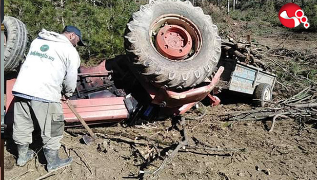 Freni boşalan traktör takla attı