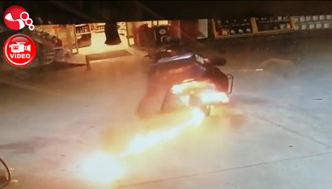 Akaryakıt alacaktı, alevler içinde kaldı!..Kameralara yansıdı...