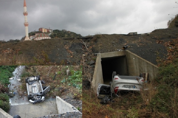 Direksiyon hakimiyetini kaybeden sürücü dereye uçtu