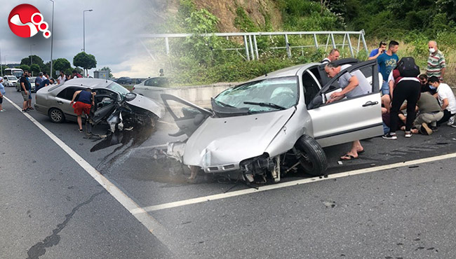 Bariyerlere çarpan otomobil parçalandı!