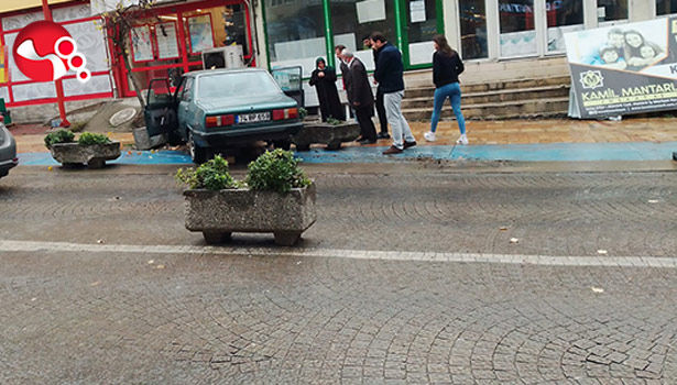 Beton saksılara çarparak durabildi