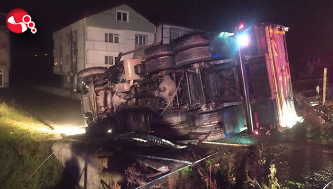 Kamyon elektrik direğine çarptı