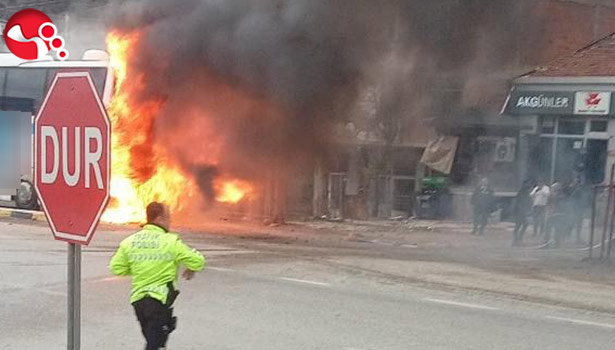 Yolcu Otobüsü alev aldı