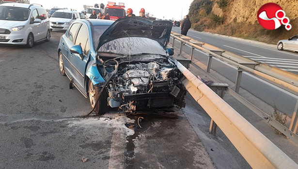 Bariyere çarptı,alev aldı!..