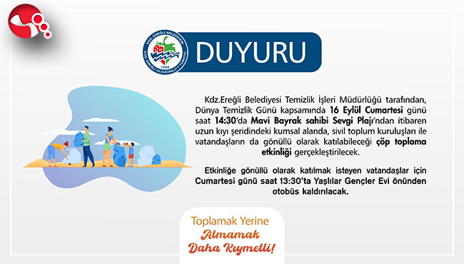 Dünya Temizlik Günü’nde plaj bölgesinde çöpler toplanacak