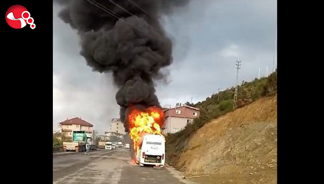 İşçi servisi alev aldı