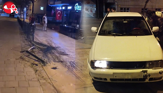 Hızını alamayan otomobil tel çitlere çarptı…