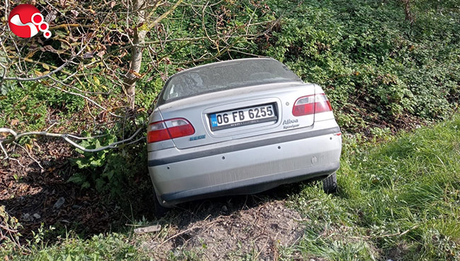 Otomobilini mıcıra kaptırdı, ağaçlık alana savruldu