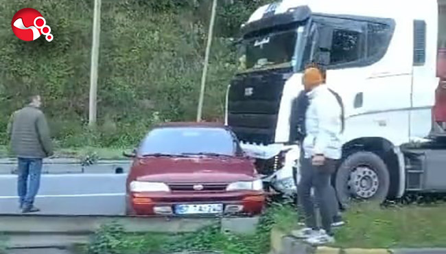Otomobille Tır çarpıştı!..