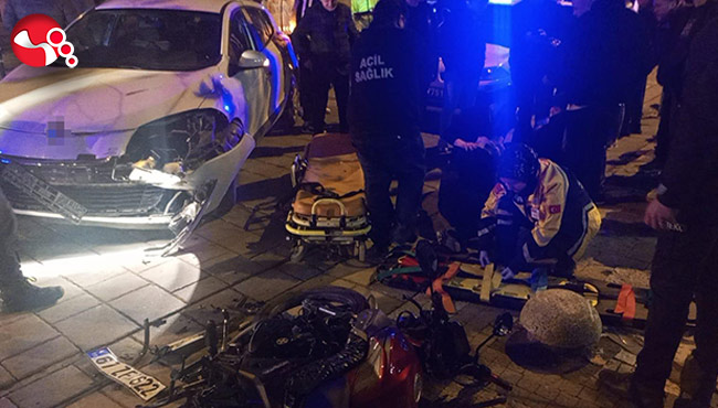 Otomobil ile Motosikletli çarpıştı