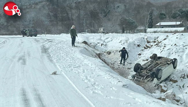 Otomobil şarampole devrildi…