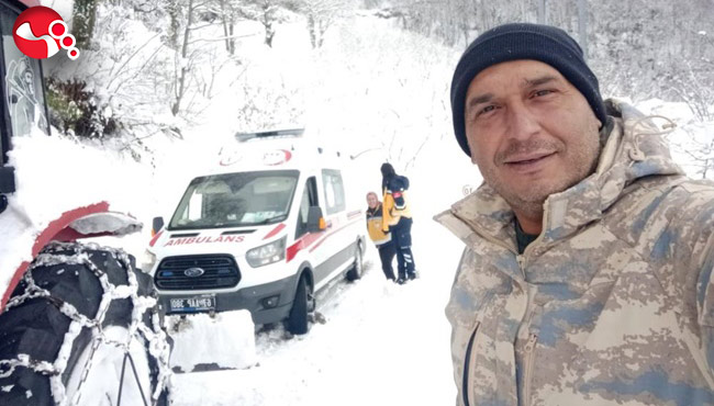 Muhtar yolu traktörle açtı, sağlık ekipleri hastaya ulaştı