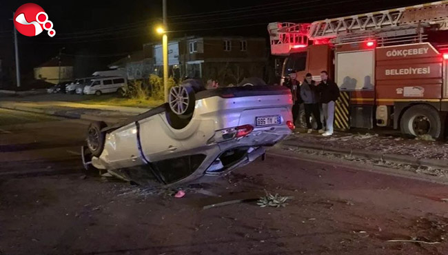 Kediye çarpmamak için taklalar attı