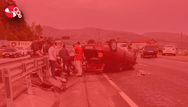 Redüje çarptı, takla attı