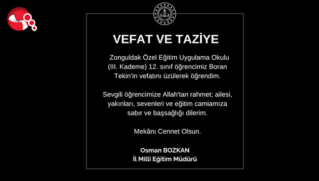 İl MEM Bozkan'dan taziye mesajı!...