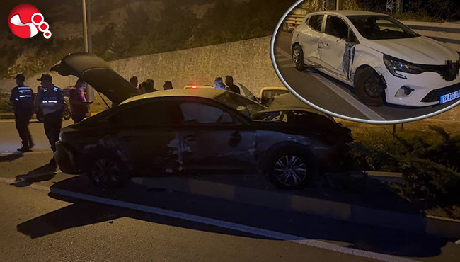 Ters yola giren otomobil, karşı yönden gelen başka araca çarptı