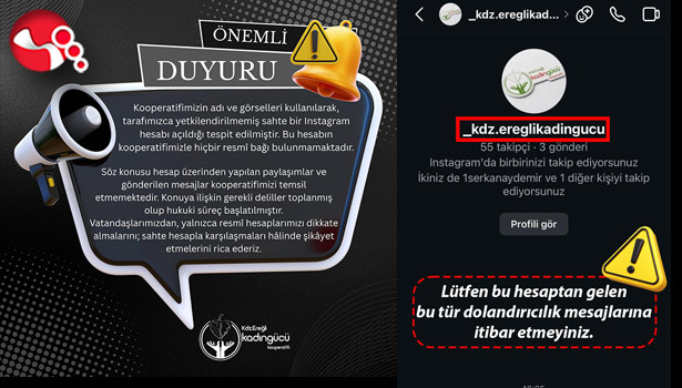 Kdz. Ereğli Kadın Gücü Kooperatifi’nden sahte hesap uyarısı!....