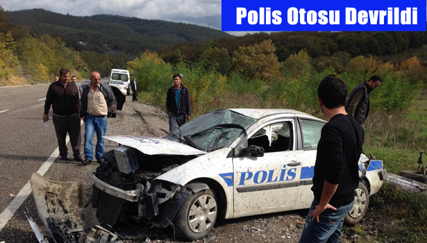 POLİS OTOSU DEVRİLDİ