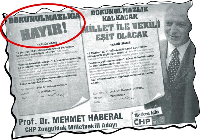 Haberal, Dokunulmazlığa Hayır taahütnamesi imzalamış