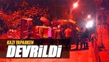 DOĞALGAZ KAZISI YAPAN İŞ MAKİNESİ DEVRİLDİ