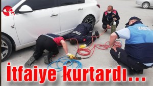 Sıkışan köpeği itfaiye kurtardı…