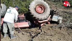 Freni boşalan traktör takla attı