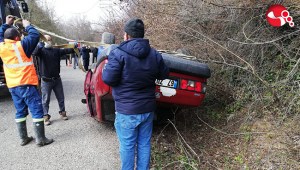 Kontrolden çıkan araç takla attı...